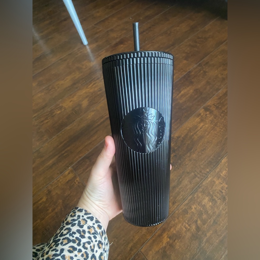 Starbucks Matte Black Ribbed Travel Cup with Straw